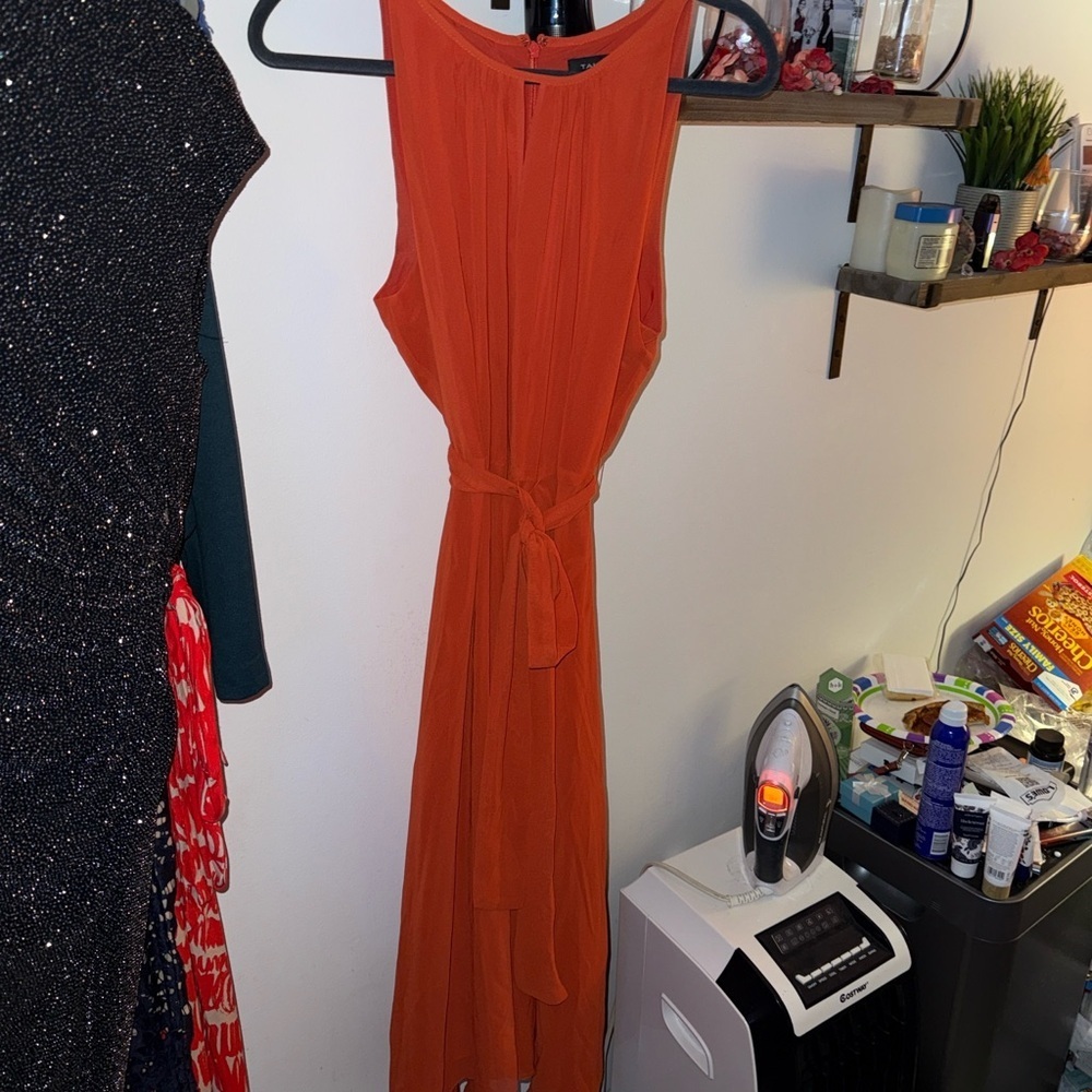 Tahari ASL Bold Orange High Low Dress